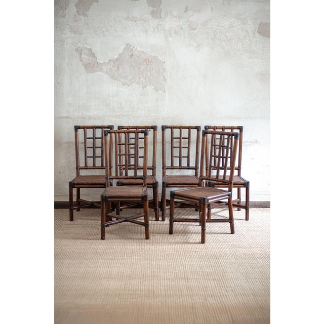 Bamboo and Glass Dining Set, 1970s, Set of 7 For Sale - Image 3 of 14