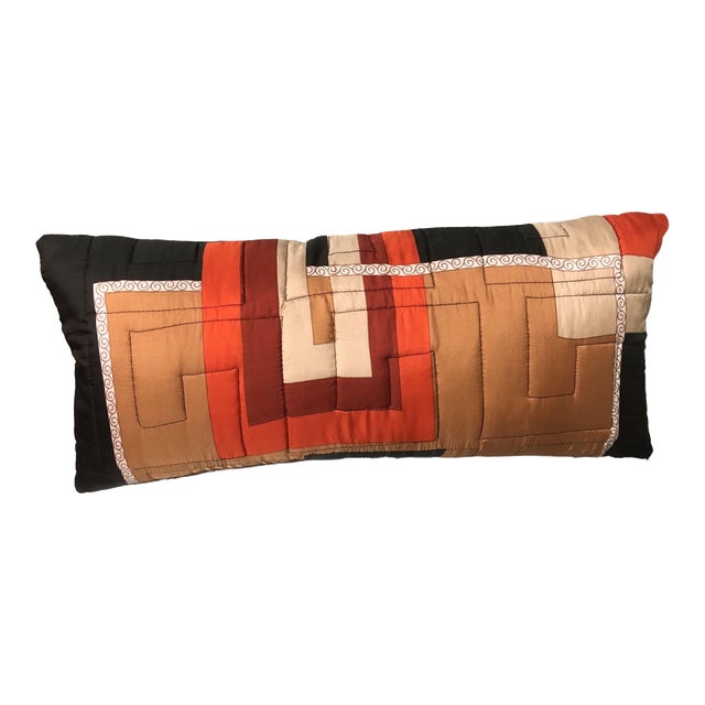 Vintage Tan, Rust & Brown Silk Twill Scarf Pillow Cover For Sale