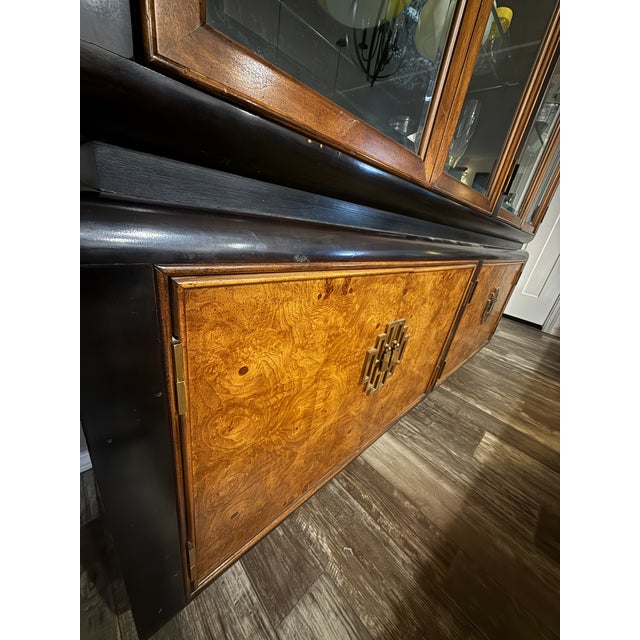 Vintage Century Furniture China Cabinet designed by Raymond Sobota. This stunning Ming-style piece features rich burl wood...