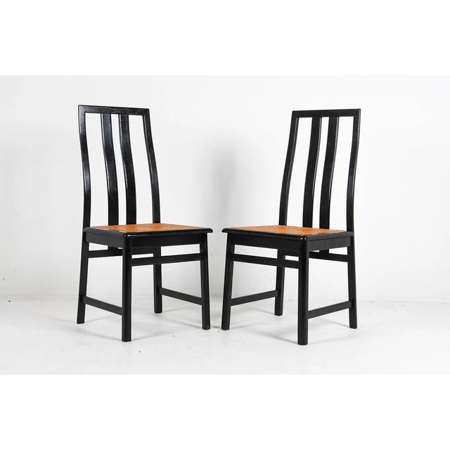 Black 1970s Italian Black Lacquered Cane Seat Dining Chairs in Manner of Motina, Set of Eight For Sale - Image 8 of 8