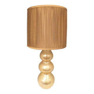 Modern Gold Dust Triple Gourd Glass Table Lamp With Pleated Shade For Sale