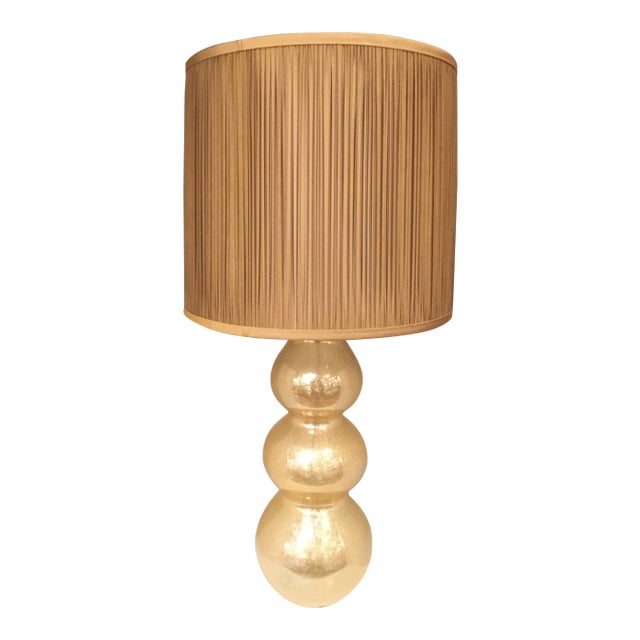 Modern Gold Dust Triple Gourd Glass Table Lamp With Pleated Shade For Sale