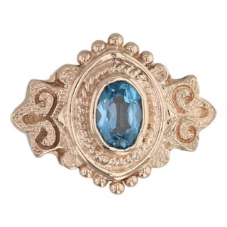 Vintage 1.60ct Blue Topaz Slide Charm Bracelet 14k Yellow Gold DJW For Sale