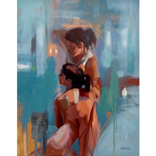 Overlapping by Ryan Morse | Oil on Board Two figures interacting in an abstract background. For Sale