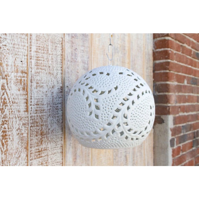 White Filigree Lucknow Macrame Pendant Lantern For Sale In Los Angeles - Image 6 of 11
