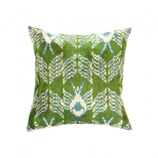 Contemporary Green Color Turkish Silk Ikat Pillow 20'' X 20'' For Sale - Image 3 of 3