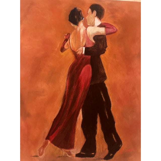 Tango Dancers Original Pastel Painting – Couple in Red & Black, Warm Terracotta Wall Art For Sale - Image 4 of 9