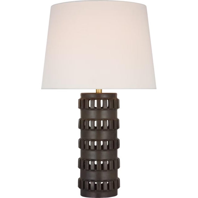 Transitional Chapman & Myers by Visual Comfort Signature Mullin 31" Table Lamp in Dusted Cocoa with Linen Shade For Sale - Image 3 of 3