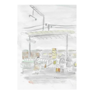 1980s Myriam Cahn Winterthur Switzerland Train Station Watercolor