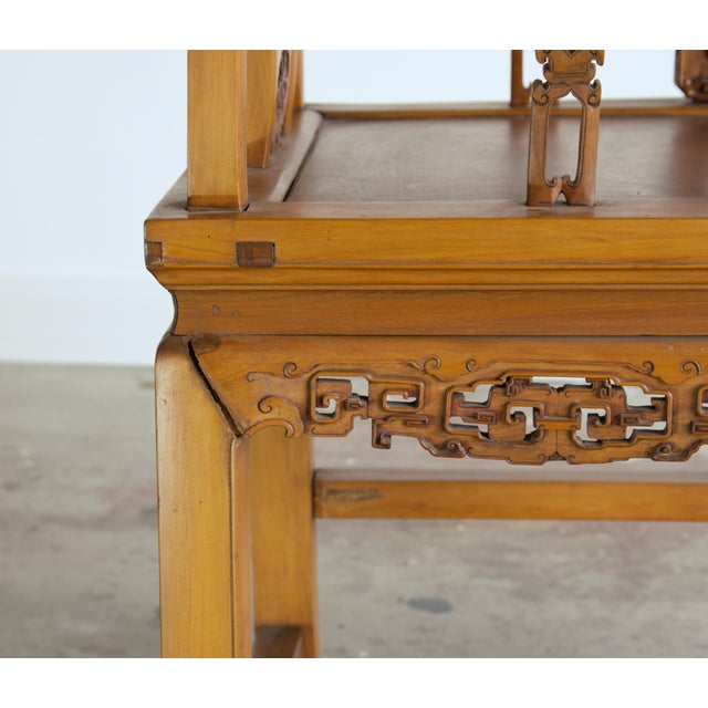 Brown Antique Chinese Carved Elm Southern Official's Hat Armchair With Qilin Splat For Sale - Image 8 of 8