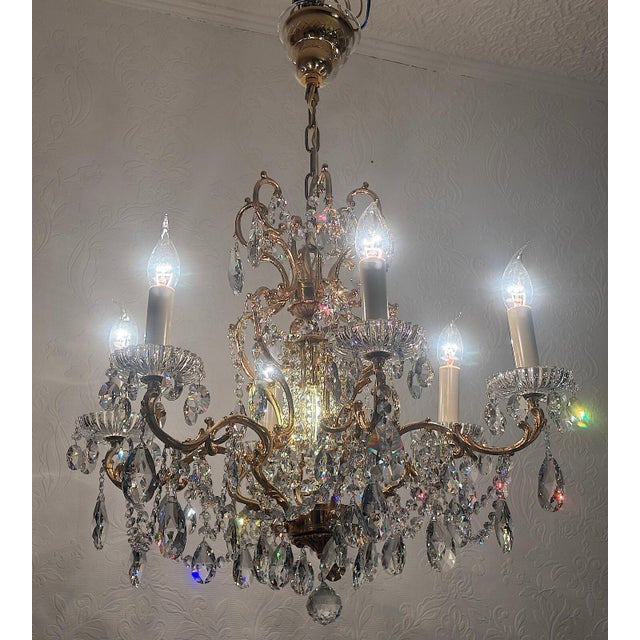 Brass and Lead Crystal Chandelier from Palwa, 1960s For Sale - Image 12 of 13