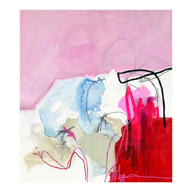 Contemporary Abstract Acrylic, Oil Pastel and Charcoal on Canvas Painting "Ocean View" by Adrienn Krahl For Sale