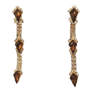 Vintage 1990s Signed Dominique Faux-Topaz Drop Pierced Earrings - 2 Pieces For Sale