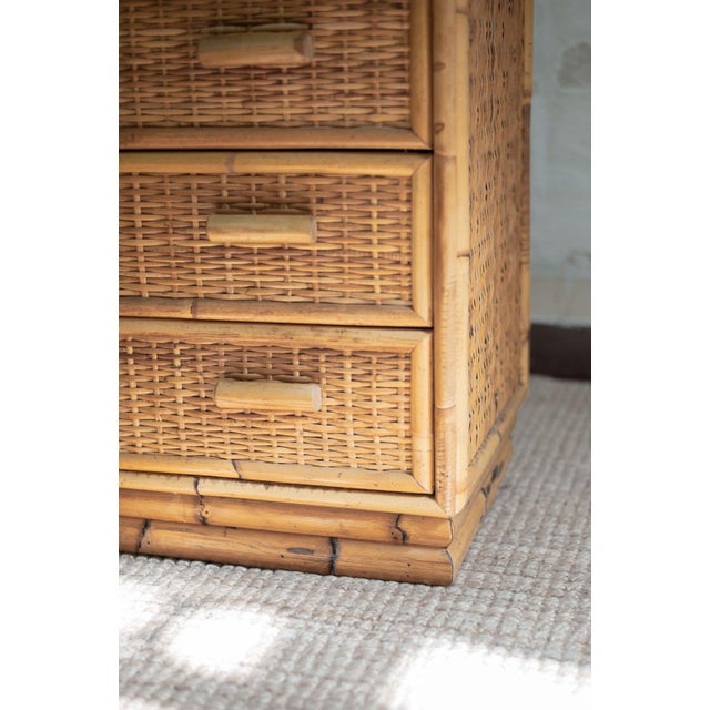 Light Yellow Small Bamboo and Rattan Chest of Drawers, 1980s For Sale - Image 8 of 9