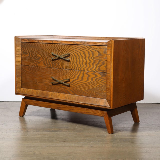 Paul Frankl Mid-Century Paul Frankl Cerused Oak Chest of Drawers & X-Form Brass Pulls For Sale - Image 4 of 17