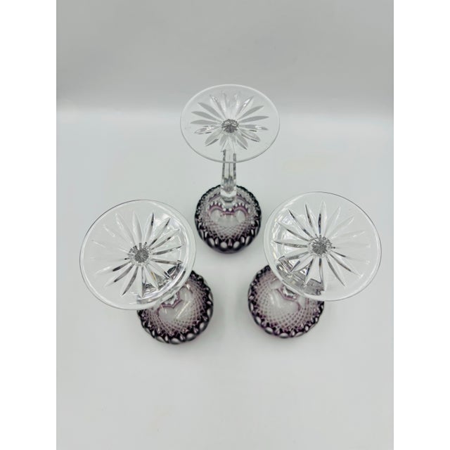 English Waterford Crystal Gorgeous Clarendon Amethyst Purple Wine Goblets - Set of 3 For Sale - Image 3 of 12