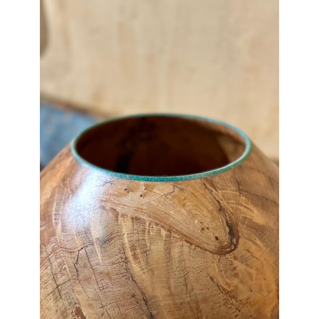 Modern Marc Wroe Turned and Turquoise Inlaid Wood Vessel For Sale - Image 3 of 6