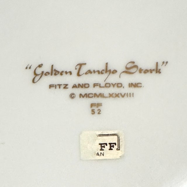 Vintage Fitz & Floyd "Golden Tancho Stork" Salad / Dessert Plates - Set of 4 For Sale - Image 9 of 10