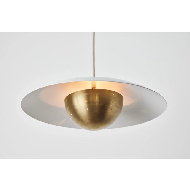 Gabi' Perforated Brass Dome & White Painted Metal Pendant by Alvaro Benitez For Sale - Image 11 of 13