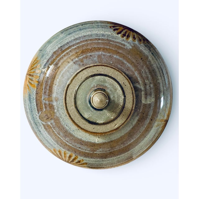 1970s Large Vintage Studio Pottery Covered Jar – Wheel-Thrown Stoneware Lidded Vessel With Brushwork, Signed (1970s–80s) For Sale - Image 5 of 12