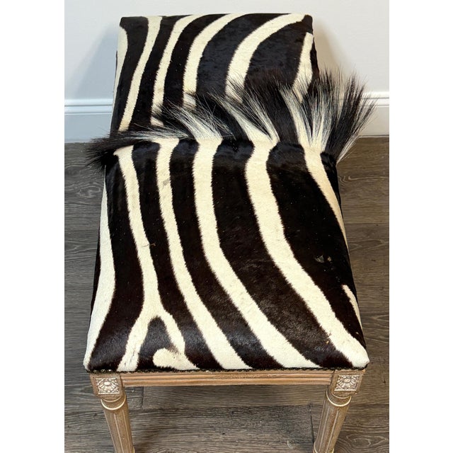 Maison Jansen Neoclassical Zebra Hide Bench, Estate of John Loring, France 1970s For Sale - Image 11 of 11