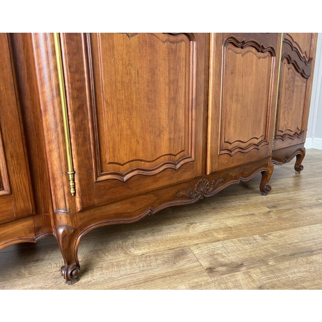 Brown Vintage French Louis XVI Style Carved Oak 4-Door Armoire For Sale - Image 8 of 12