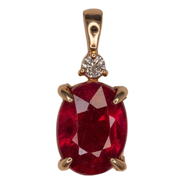 1.7Ct Madagascar Ruby Pendant With Natural Diamond Accent: Solid 14k Gold, 8x6mm For Sale