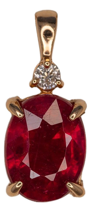 1.7Ct Madagascar Ruby Pendant With Natural Diamond Accent: Solid 14k Gold, 8x6mm
