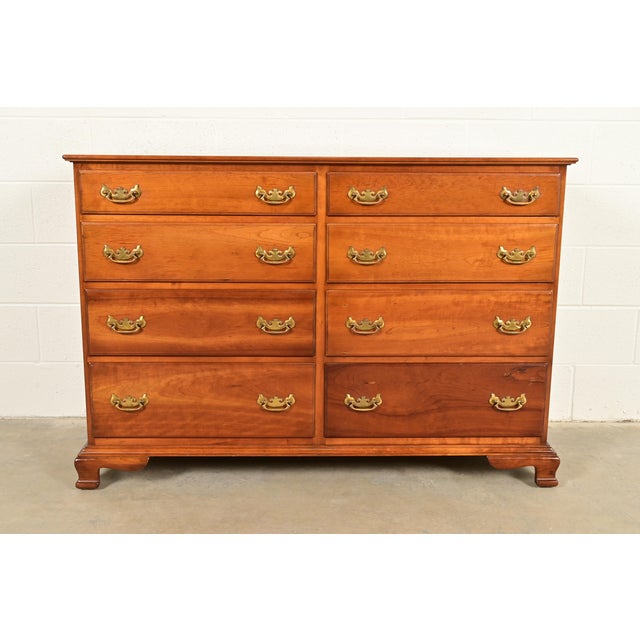 L. & J. G. Stickley Georgian Solid Cherry Wood Eight-Drawer Double Dresser, Circa 1950s For Sale - Image 16 of 16