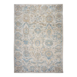21st Century Persian Sultanabad Wool 10x14 Ivory, Tan & Blue Handmade Area Rug #1141086