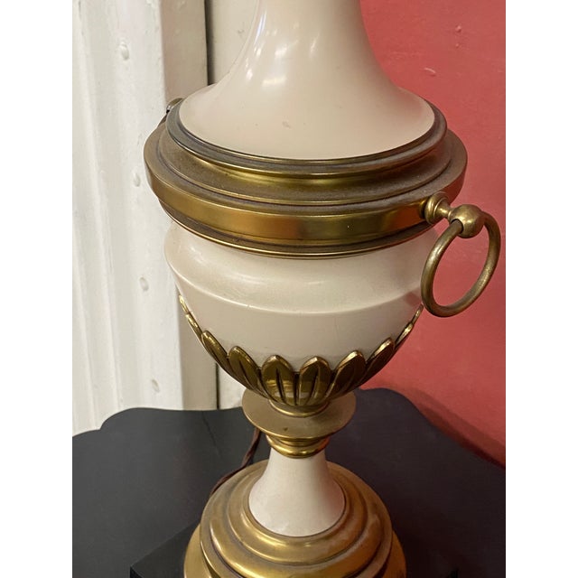 Vintage 1970s Stiffel Brass & White Lamps - a Pair For Sale - Image 6 of 13