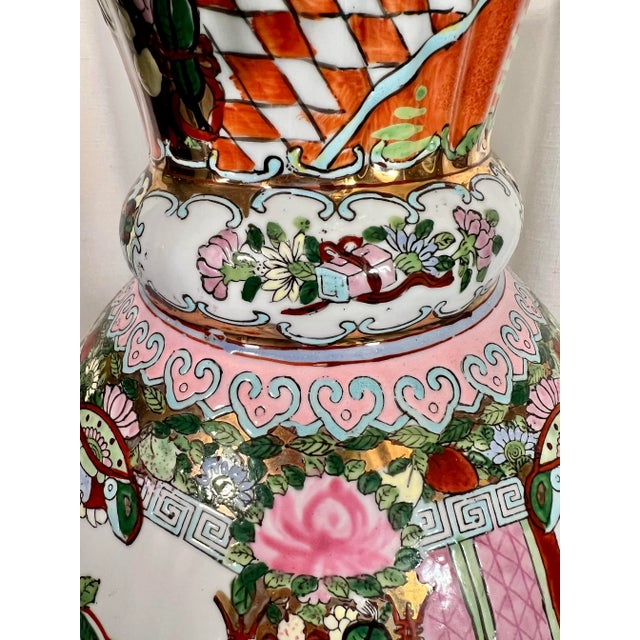 Rose Vintage Chinese Export Famille Rose Monumental Floriform Vase For Sale - Image 8 of 12