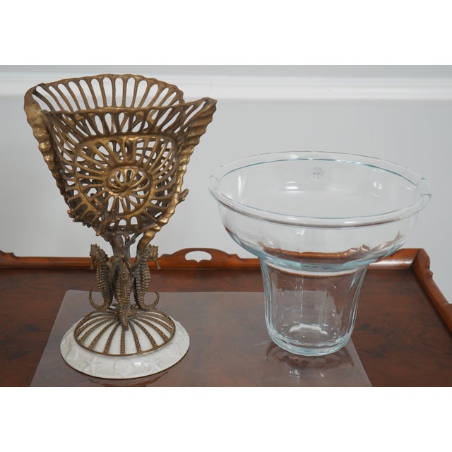 1990s Castilian Bronze & Porcelain Seahorse Design Center Piece For Sale - Image 9 of 15