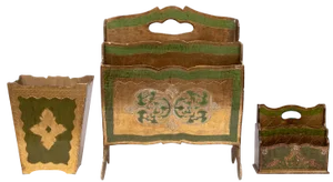 Florentine Newspaper Rack, Letter Holder & Paper Basket, Italy, 1960s, Set of 3