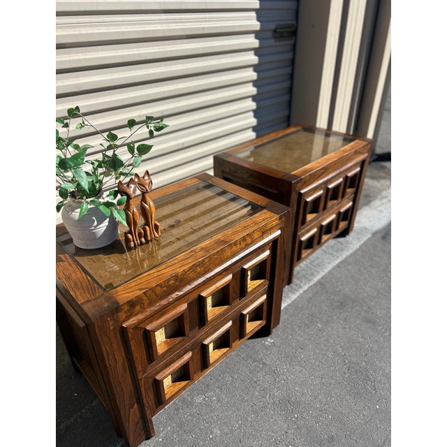 Mid Century Vintage Brutalist Nightstands Pair For Sale - Image 4 of 5