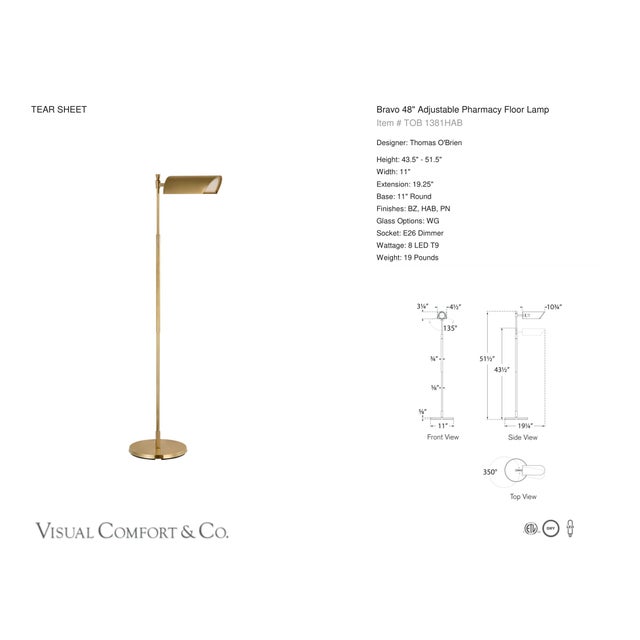 Thomas O'Brien by Visual Comfort Signature Bravo 48" Adjustable Pharmacy Floor Lamp in Hand-Rubbed Antique Brass Designer:...