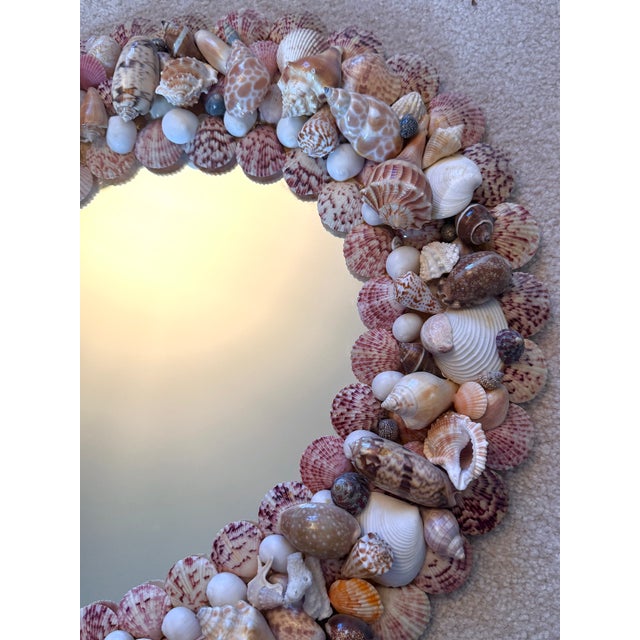 Shell Vintage Handmade Shell Encrusted Oval Wall Mirror For Sale - Image 7 of 8