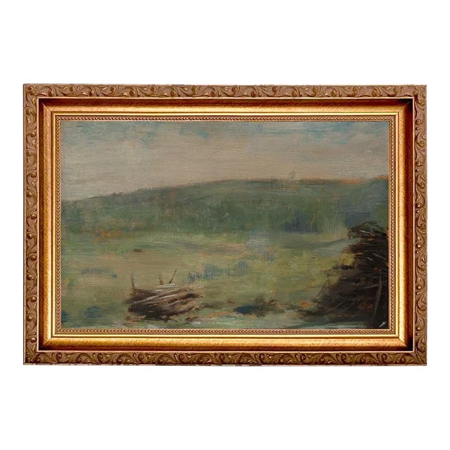 "Landscape at Saint-Ouen" Contemporary Reproduction Print on Canvas After Georges Seurat, Framed 9x13 For Sale