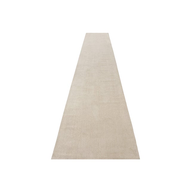 Rug & Kilim’s Extra-Long Runner Rug in Textured Monochrome White Tones & Striae For Sale In New York - Image 6 of 7