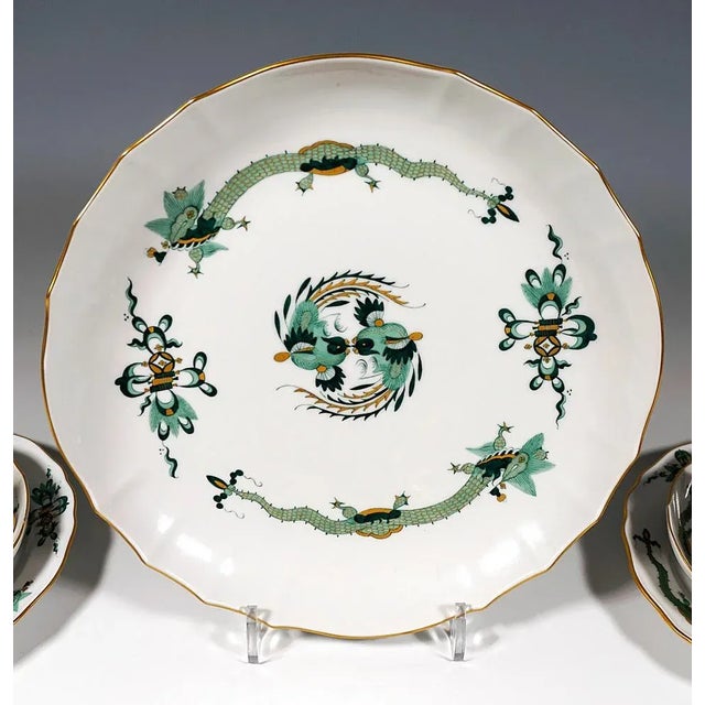 20th Century Meissen Coffee Set with Dragon in Green & Gold, 1980s, Set of 22 For Sale - Image 4 of 12