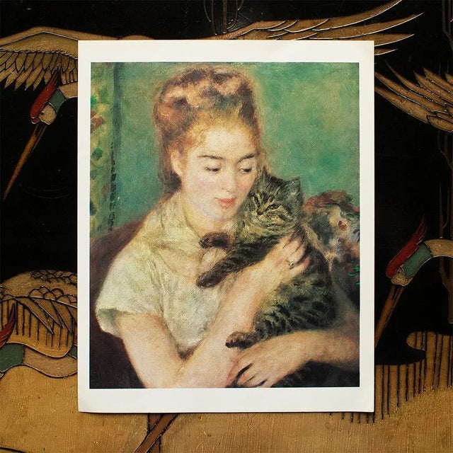 Portraiture 1977 After Auguste Renoir "Woman With a Cat", Large Full-Color Print For Sale - Image 3 of 6