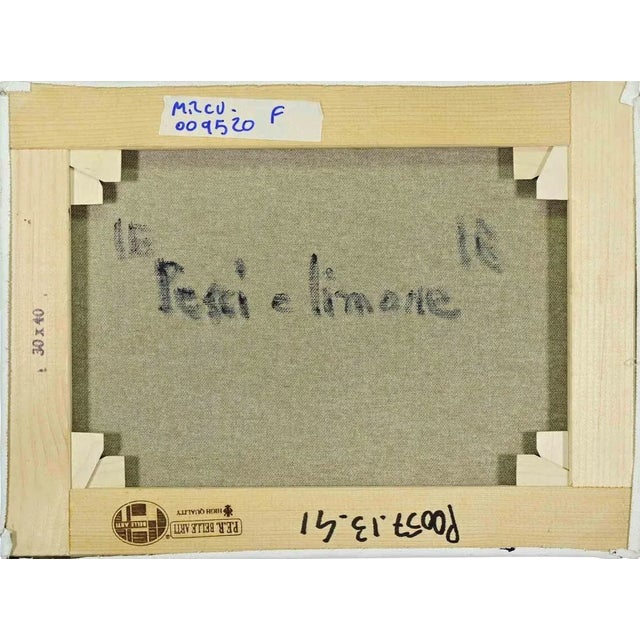 Pino Romanò, Still Life with Fishes and Lemon, Oil Painting, 1990s For Sale - Image 4 of 5