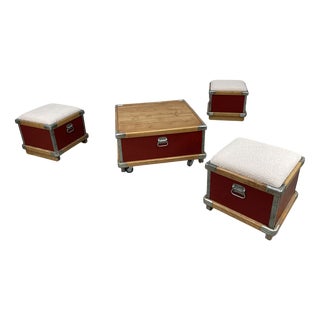 Industrial Coffee Table and Stools, 2024, Set of 4 For Sale