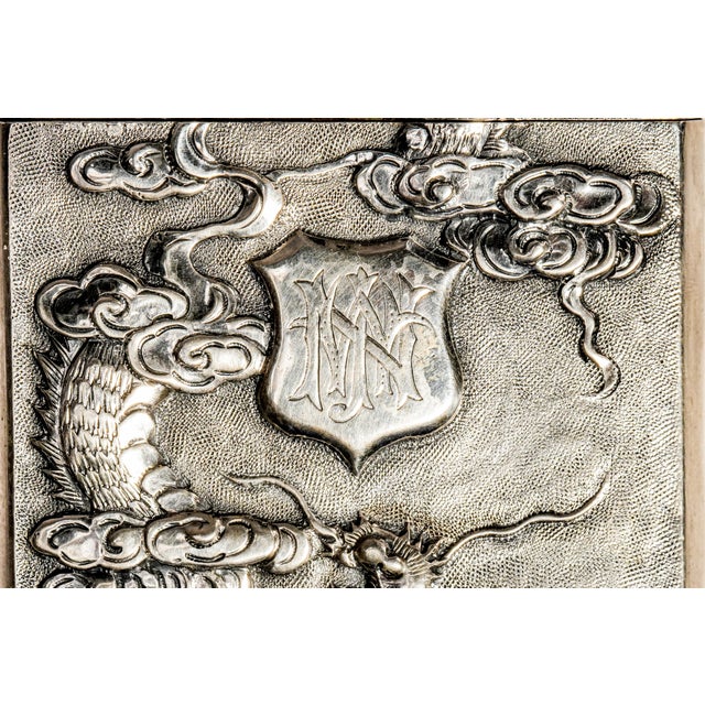 Chinese Refined Antique Chinese Export 900 Silver Calling Card Case Holder Dragon Bamboo Bird Asian Design For Sale - Image 3 of 17