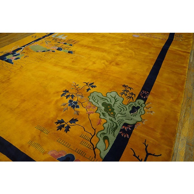 Vibrant Gold Ground With Asymmetric Floral Pattern Antique Chinese Art Deco Rug by Walter Nichols For Sale In New York - Image 6 of 7