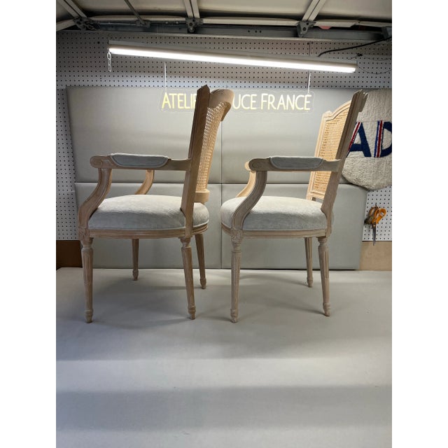 Set of two armchair in the style of Louis XVI . New foam padding , new velvet off white fabric , wood have been strip and...