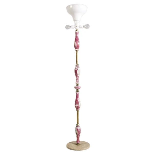 Pink Art Deco Floor Lamp with Gilt Brass Stem and Porcelain Inserts by Richard Ginori, 1930s For Sale - Image 8 of 8