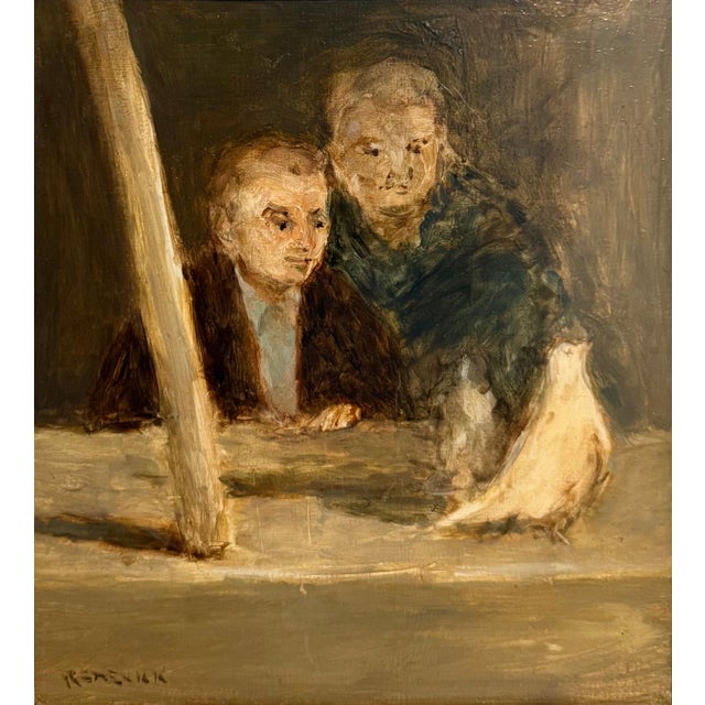 Seymour Remenick, American Modernist Seymour Remenick Oil Painting Men with Pigeons Philadelphia, c.1970's For Sale In Miami - Image 6 of 9
