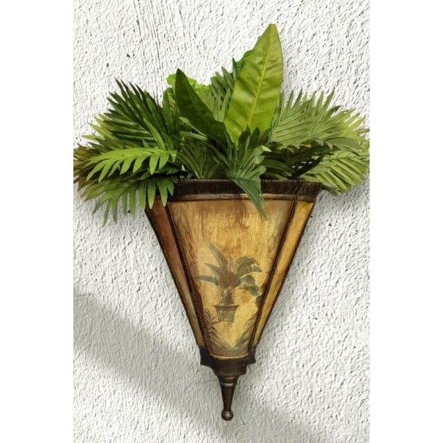 Wood Monumental Size Tropical Palm Tree Distressed Open Top Wall Pockets- A Pair For Sale - Image 7 of 12