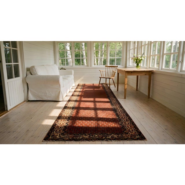 Raspberry Red 1900s Red Raspebery Geometric Antique Persian Seraband Rug 2'10" X 16'9" Hand Knotted Wool Carpet For Sale - Image 8 of 10